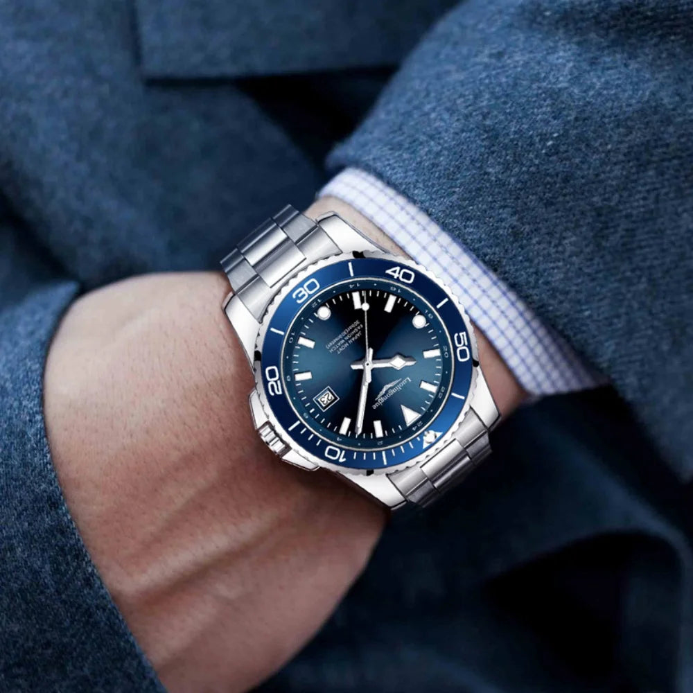 Men's Luxury Diving Quartz Watch, Classic Style, Waterproof, Luminous Calendar, Stainless Steel Strap, Business Casual Style, Men's Watch, High-Quality Gift, Gift for Men