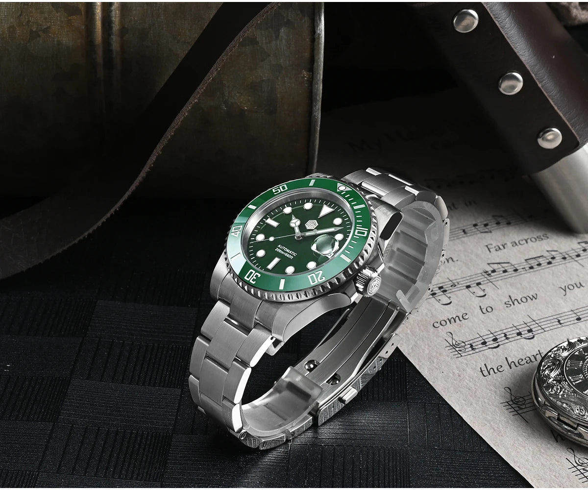 San Martin Watch New Upgraded Sub Men's PT5000 ST2130 Automatic Diving Watches with Ceramic Bezel 200m Waterproof Sapphire SN0017G