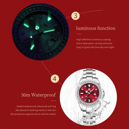 OLEVS 9945 Original Diamond Quartz Watch for Women Luxury Elegant Ladies Watches Stainless Steel Waterproof Women's Wristwatches
