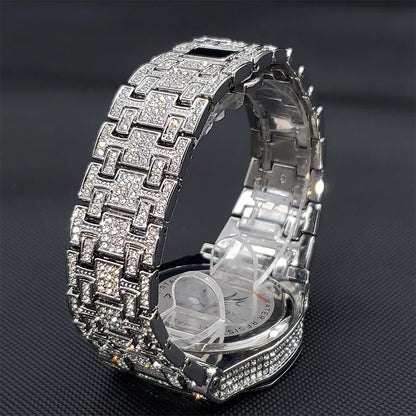 Gold Watches For Men Full Iced Diamond Men's Quartz Watch Luxury Fashion Calendar Wristwatch Dropshipping