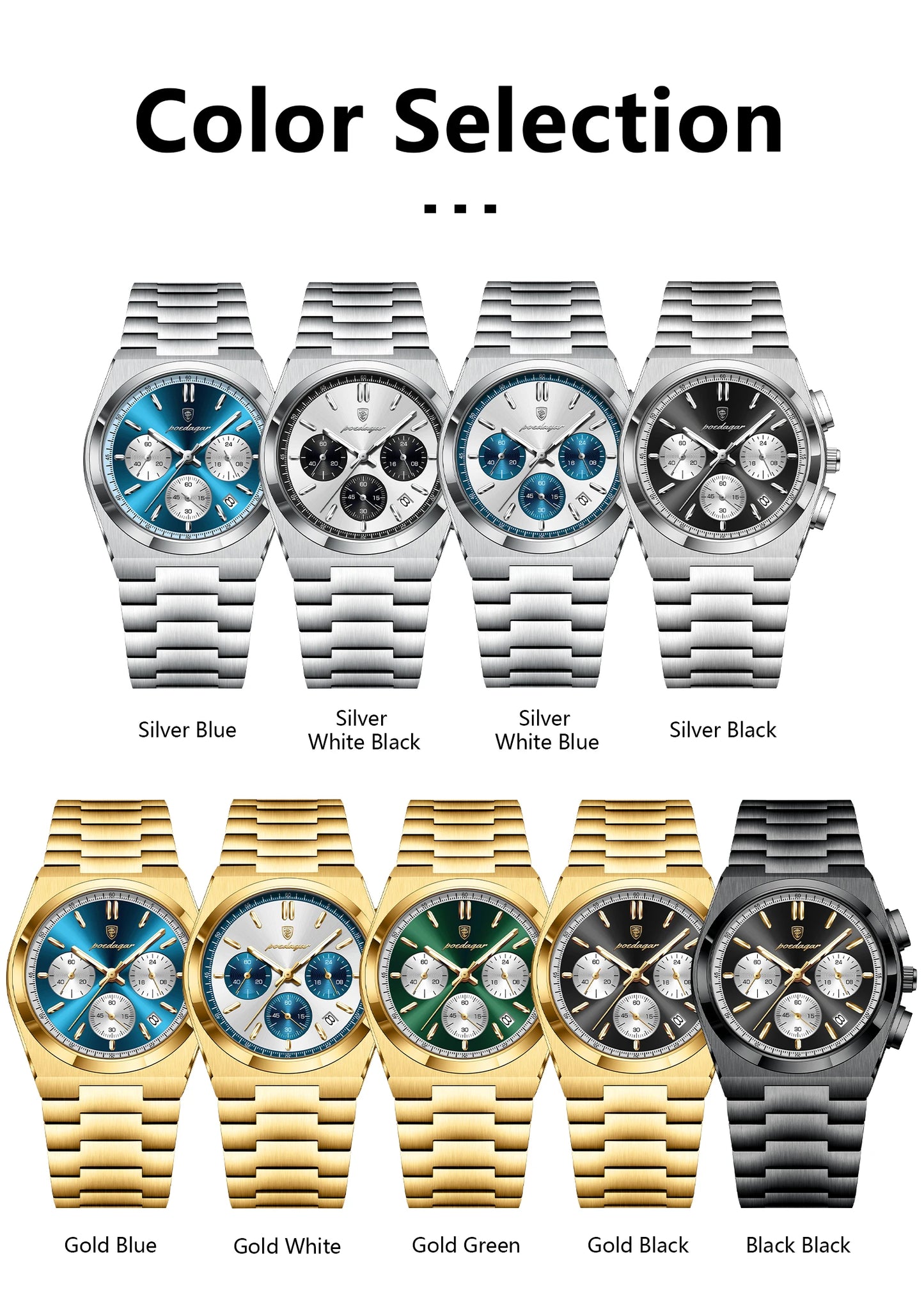 POEDAGAR Fashion Men's Wristwatch Chronograph Date Stainless Steel Quartz Man Clock Waterproof Luminous Business Watches For Men
