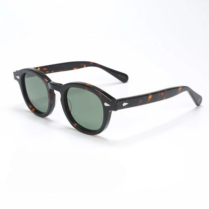 Ochelari de soare polarizați pentru bărbați și femei, stil Johnny Depp Lemtosh, ochelari de soare retro cu ramă rotundă din acetat și lentile UV400, Oculos