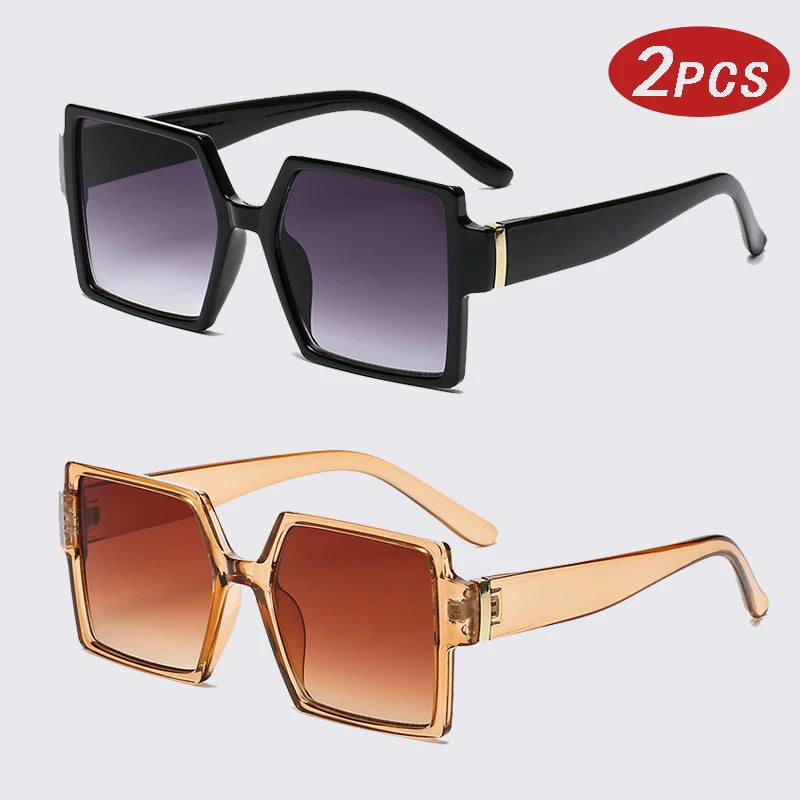 Ciclism 1/2 buc. Ochelari de soare cu ramă mare pătrată, cu prindere pentru femei, stil retro, ochelari de soare cu ramă mare, negri, la modă, cu lentile degradate
