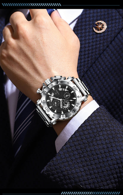Relógio de luxo para homem POEDAGAR, luminoso, estanque, cronógrafo, data, aço inoxidável, quartzo, Reloj