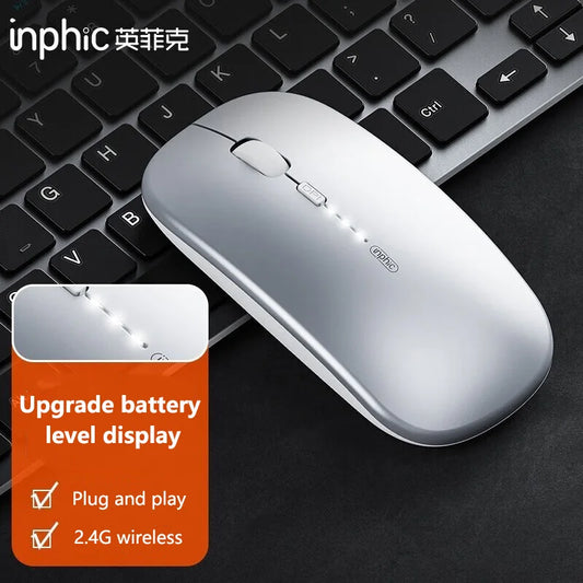 Inphic M1P Rechargeable 2.4G Wireless Mouse Battery Level Display Office Mute Ultra Thin Portable Mouse for Laptop