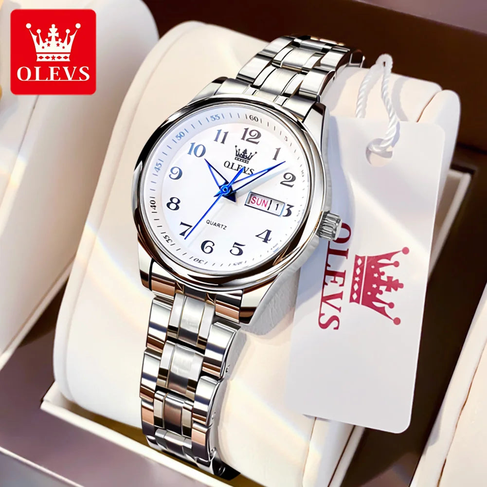 OLEVS Quartz Watch Women Fashion Ladies Watches Wrist Waterproof Luminous Stainless Steel Gold Women Watches Luxury Elegant