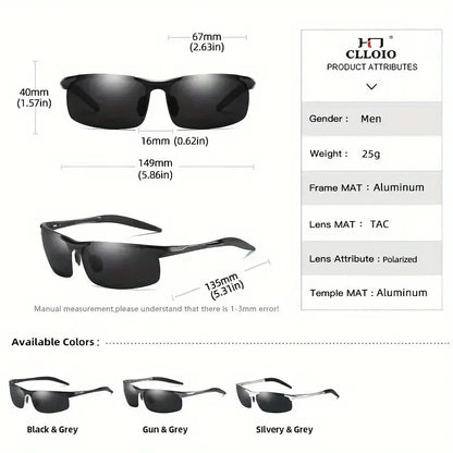 Ochelari de soare polarizați pentru bărbați marca CLLOIO, ramă din aluminiu, UV400, anti-orbire, ochelari de soare pentru bărbați, ochelari de condus, fără ramă, Oculos De Sol
