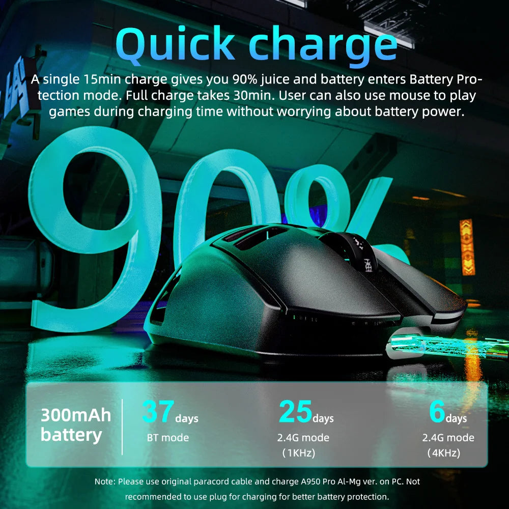 DAREU Al-mg Tri-mode 8Khz PBT Wireless Gaming Mouse Quick Charge PAW3950 30000 DPI Lightweight for PC Gamer