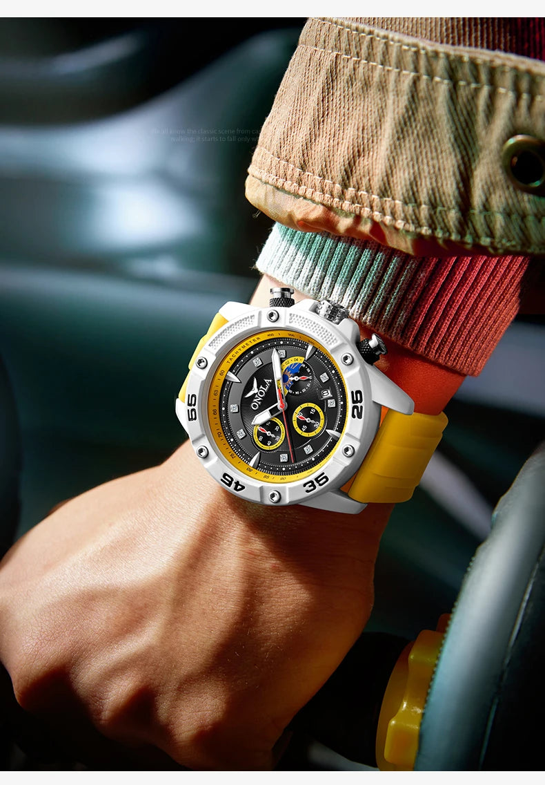 ONOLA New Fashion Casual Men's Watch Multi functional Fluorescent Tape Waterproof Quartz Military Watch Men's Clock High Quality