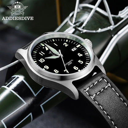 ADDIESDIVE Men's Automatic Mechanical Diving Watch 200m Waterproof C3 Ultra Bright Men's Watch Men's Leather Retro Watch AD2519