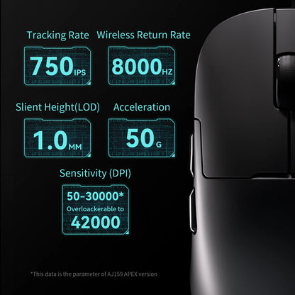 AJAZZ AJ159 APEX Maus Tri-Mode Wireless 8K PAW3950 Sensor Low Latency Gaming-Maus mit Ladestation, anpassbar, leicht, für PC-Gamer