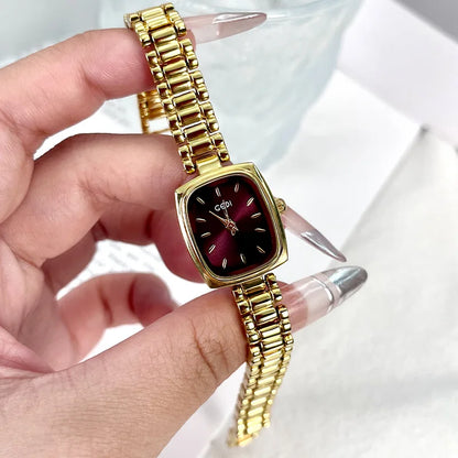New Gold Watch Women Light Luxury Brand Waterproof Simple Retro Steel Strip Female Student Temperament Fashion Quartz Wristwatch