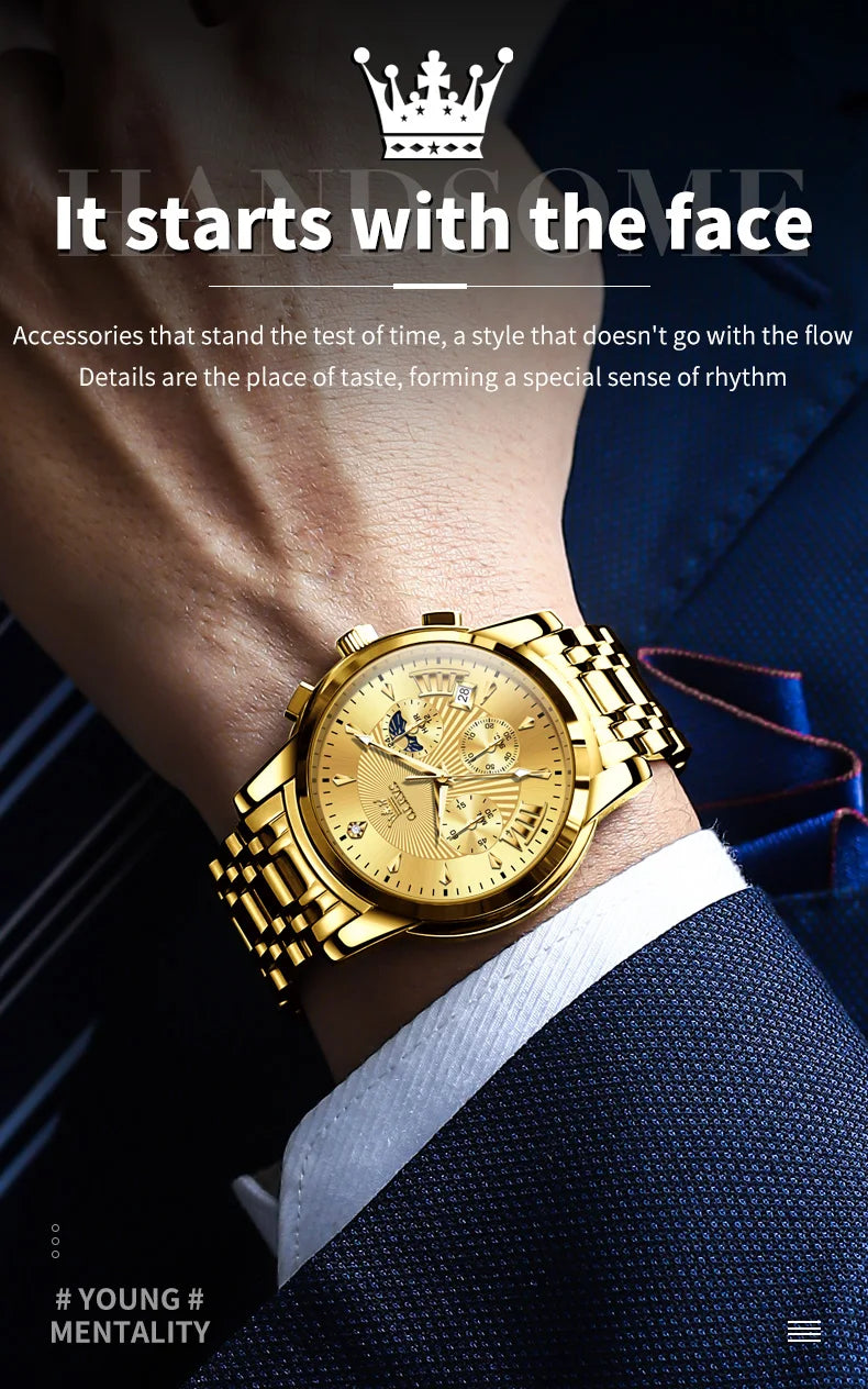 OLEVS Brand Fashion Red Watch for Men Luxury Sport Waterproof Stainless Steel Chronograph Quartz Watches Relogio Masculino
