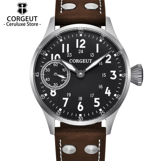 Corgeut Seagull ST3600 17 Jewelry 44mm Mechanical Watch Hand Wound Sapphire waterproof Watch Sports Leather Luxury 6497 Watch