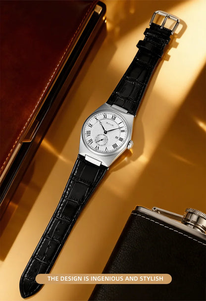 SKMEI 9390 Elegant Men's Quartz Watch Roman Scale Calendar Waterproof Leather Strap Casual Business Watches for Man Reloj Hombre