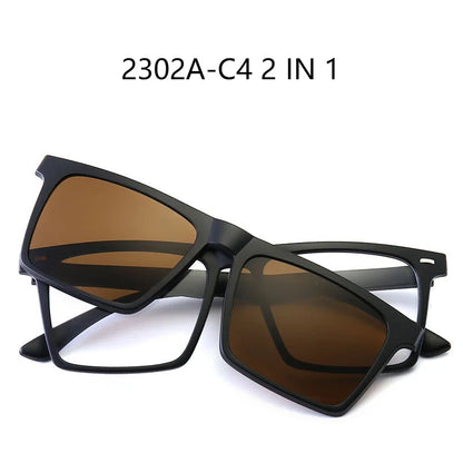 Ochelari de soare polarizați cu magnet pentru miopie, pentru femei și bărbați, ochelari cu clemă, ochelari optici pătrați, rame de ochelari 6 în 1 – de la -0,5 la -10