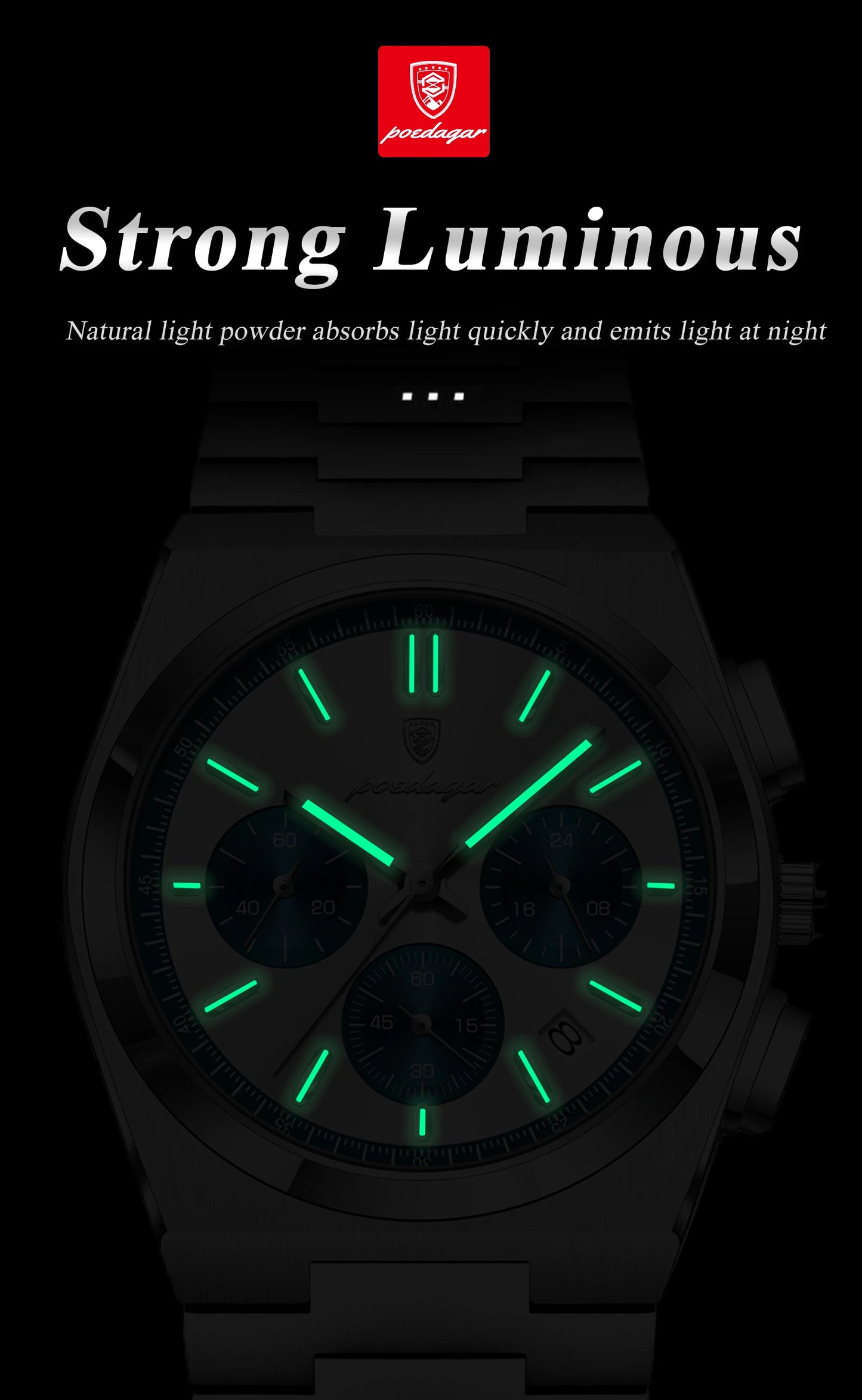 POEDAGAR Fashion Men's Wristwatch Chronograph Date Stainless Steel Quartz Man Clock Waterproof Luminous Business Watches For Men