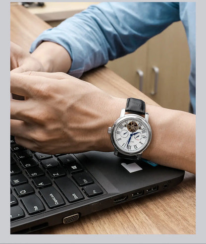 NEU Herren-Automatikuhr mit mechanischem Seagull ST25-Uhrwerk, modische Herrenarmbanduhr mit skelettierter Unruh, Casual-Business-Uhr 819.624