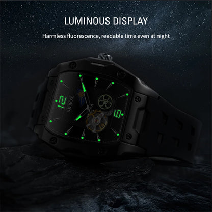SKROX Designer Luxury Moon Phase Toubillon Automatic Movement Mechanical Clock High Quality Waterproof Silicone Men's Watches