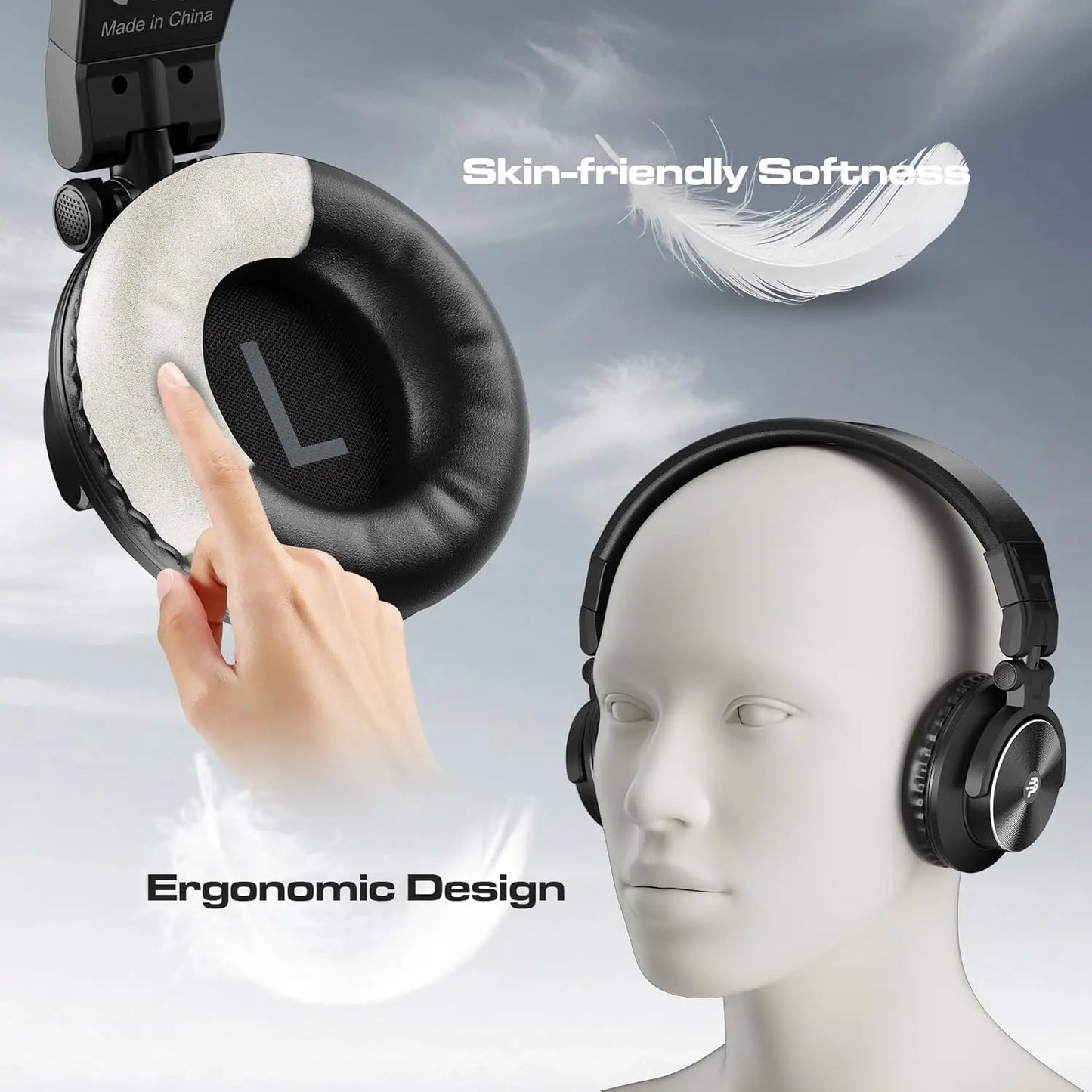 PUPGSIS Studio Monitor Headphones Wired Over Ear DJ Headphones with Microphone, 50mm Driver Hi-Res Audio, Professional Recording Headset