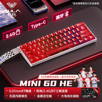 AULA MINI60 HE Tri-Mode Wireless Mechanical Keyboard Magnetic Switch 8000Hz Polling Rate RGB Backlit FPS Esports Gamer Keyboard