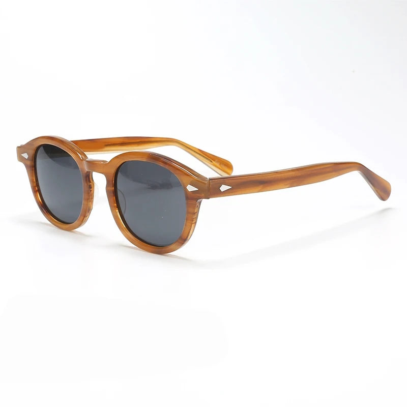 Ochelari de soare polarizați pentru bărbați și femei, stil Johnny Depp Lemtosh, ochelari de soare retro cu ramă rotundă din acetat și lentile UV400, Oculos