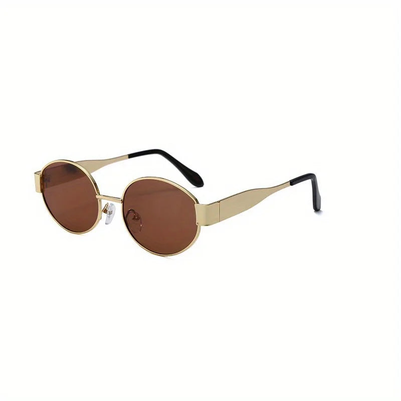 Ochelari de soare ovali pentru femei și bărbați, ochelari de soare la modă cu ramă metalică, ochelari de soare clasici
