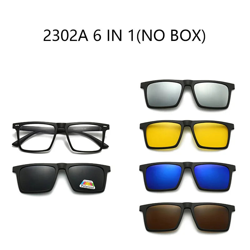 Ochelari de soare polarizați cu magnet pentru miopie, pentru femei și bărbați, ochelari cu clemă, ochelari optici pătrați, rame de ochelari 6 în 1 – de la -0,5 la -10
