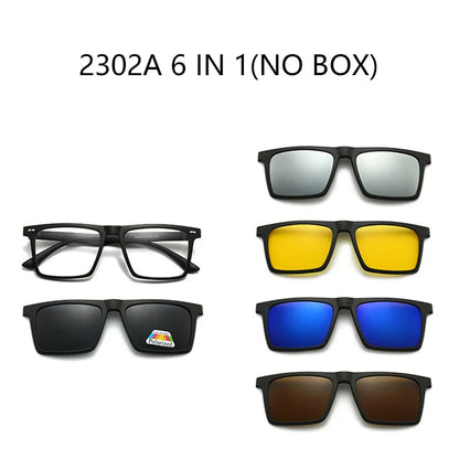 Ochelari de soare polarizați cu magnet pentru miopie, pentru femei și bărbați, ochelari cu clemă, ochelari optici pătrați, rame de ochelari 6 în 1 – de la -0,5 la -10