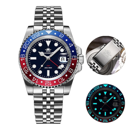 ADDIESDIVE Watch For Men Quartz GMT 20Bar Waterproof BGW9 Super Luminous 316L Stainless Steel Ceramic Bezel Watch