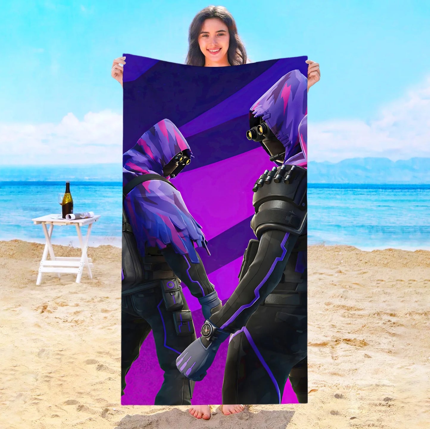 Toalha de Praia Game F-Fortnites em Microfibra para Hotel, Casa de Banho, Sauna, Spa, Praia, Viagem, Piscina, Casa, Banho de Bebé, Ginásio e Duche