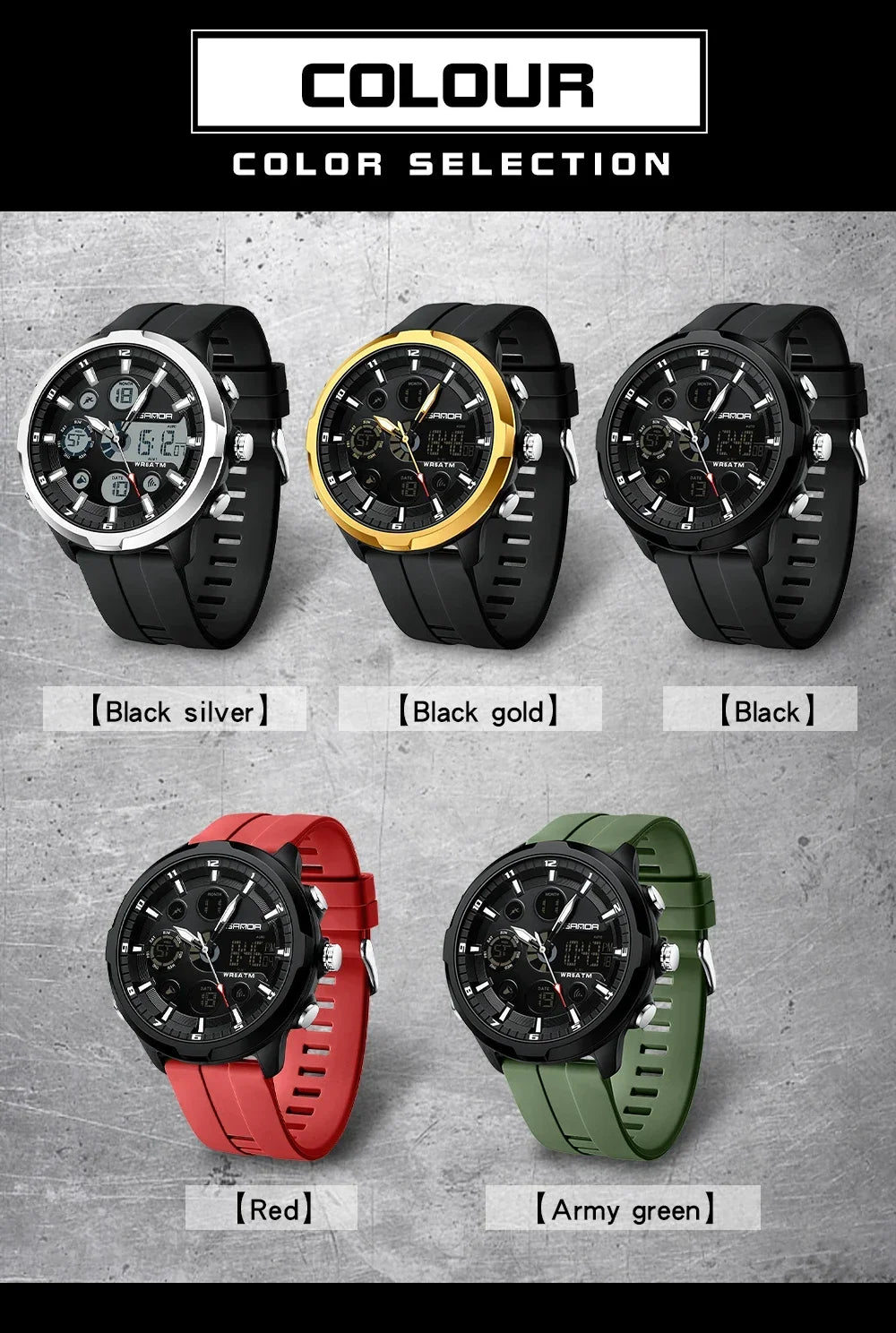 SANDA 9053 G Sports Military Men's Watches Luxury Digital Watch 50M Waterproof Quartz Wristwatch for Male Relogios Masculino
