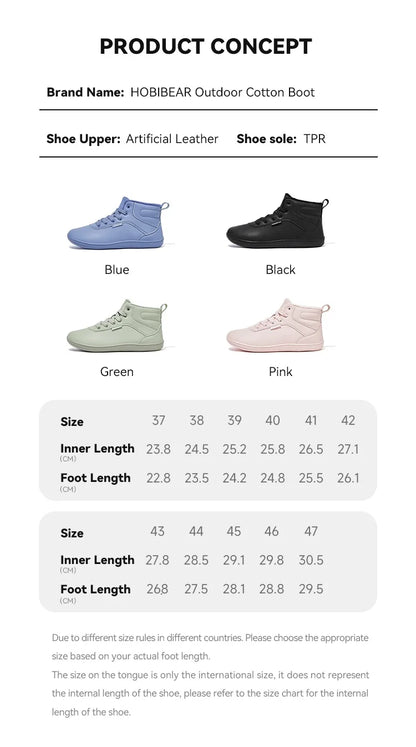 HOBIBEAR Unisex-Barfußschuhe für den Winter, Damen und Herren, breite Zehenkappe, mit Kunstfell gefüttert, Knöchel-Sneaker, Schnürschuhe aus Kunstleder