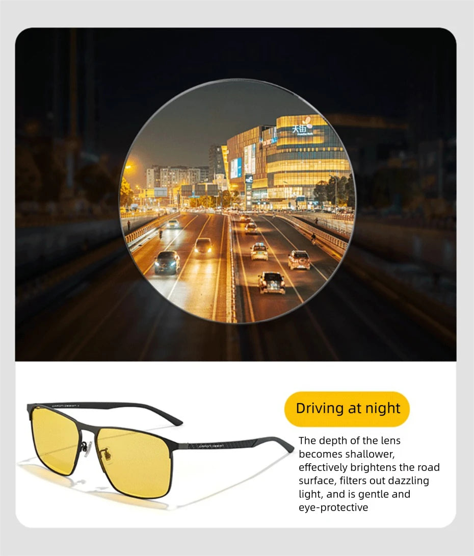 CAPONI Ochelari de soare cu vedere nocturnă de calitate superioară pentru bărbați și femei, ramă din fibră de carbon, ochelari pătrați, lentile UV400, ochelari de protecție BSYS28964