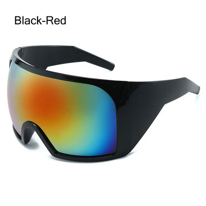 Ochelari de soare futuristici cu ramă învelitoare, lentile curbate Rave, protecție UV400, ochelari de soare supradimensionați Y2K pentru femei și bărbați