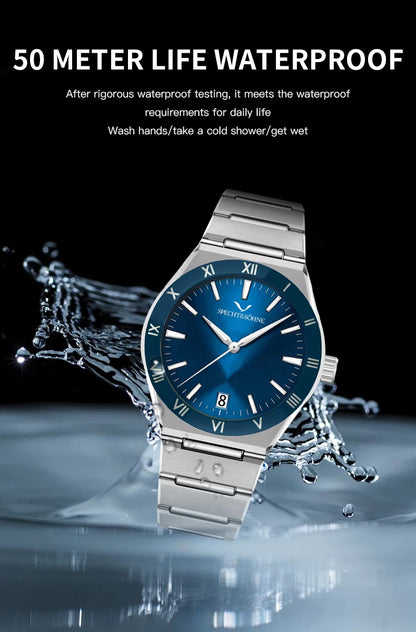 Dropshipping New Fashion Specht & Söhne Luxury Quartz Watch For Men 38MM Stainless Steel Watch Sapphire Crystal 50M Waterproof