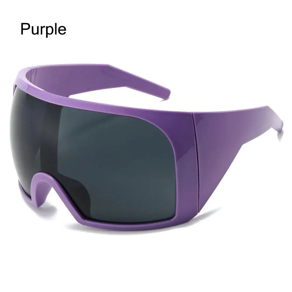 Ochelari de soare futuristici cu ramă învelitoare, lentile curbate Rave, protecție UV400, ochelari de soare supradimensionați Y2K pentru femei și bărbați