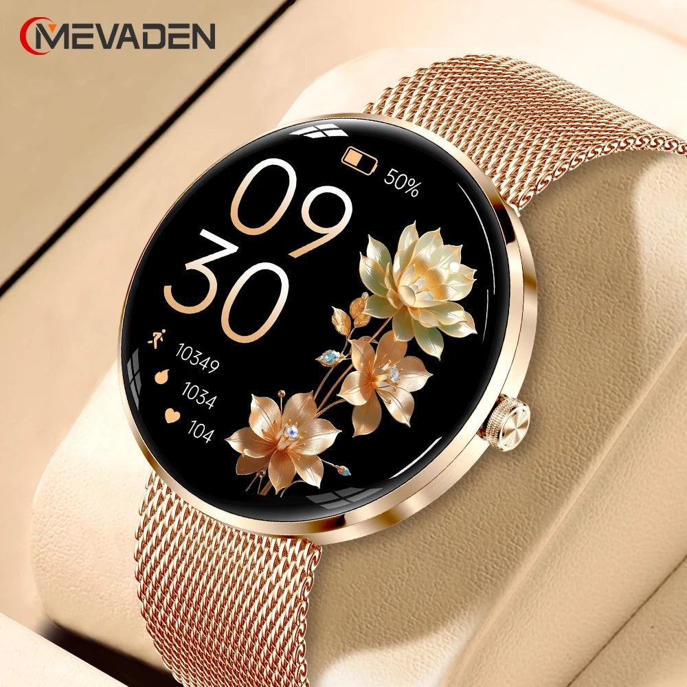 MEVADEN 8.5mm Ultra-thin Luxury Stainless Steel Smart Watch Women 1.43" AMOLED HD Screen Health Monitor Sport Smartwatch H33