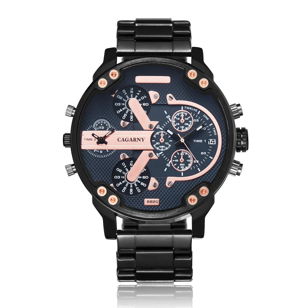 Mens Watches Top Brand Luxury Steel Band Dual Time Watch for Men Large Dial Quartz Wristwatches Relogio Masculino Drop Shipping
