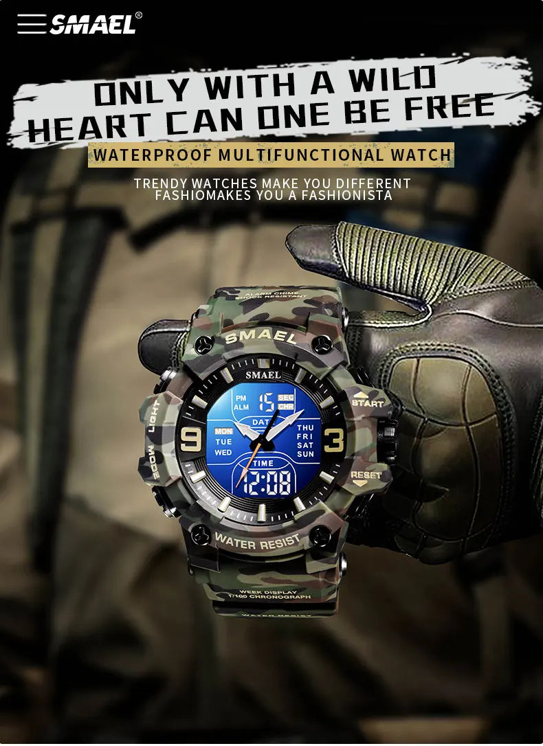 Military Watches Men Sport  Watch Waterproof Alarm Clock Dual Time Wristwatches Digital 8049B Army Watches Military