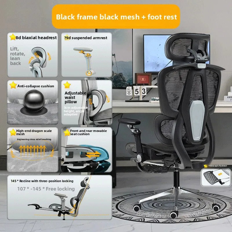 Přenosná minimalistická ergonomická židle s 10D područkami – počítačová, kancelářská, studijní a herní židle Gravity, pevná a odolná