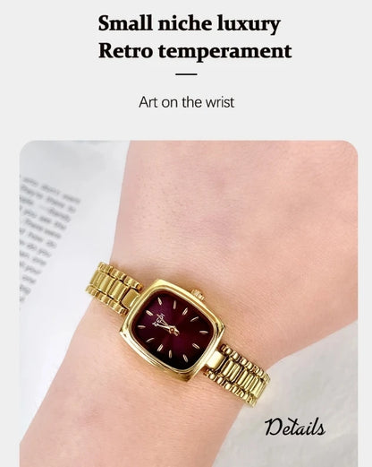 New Gold Watch Women Light Luxury Brand Waterproof Simple Retro Steel Strip Female Student Temperament Fashion Quartz Wristwatch