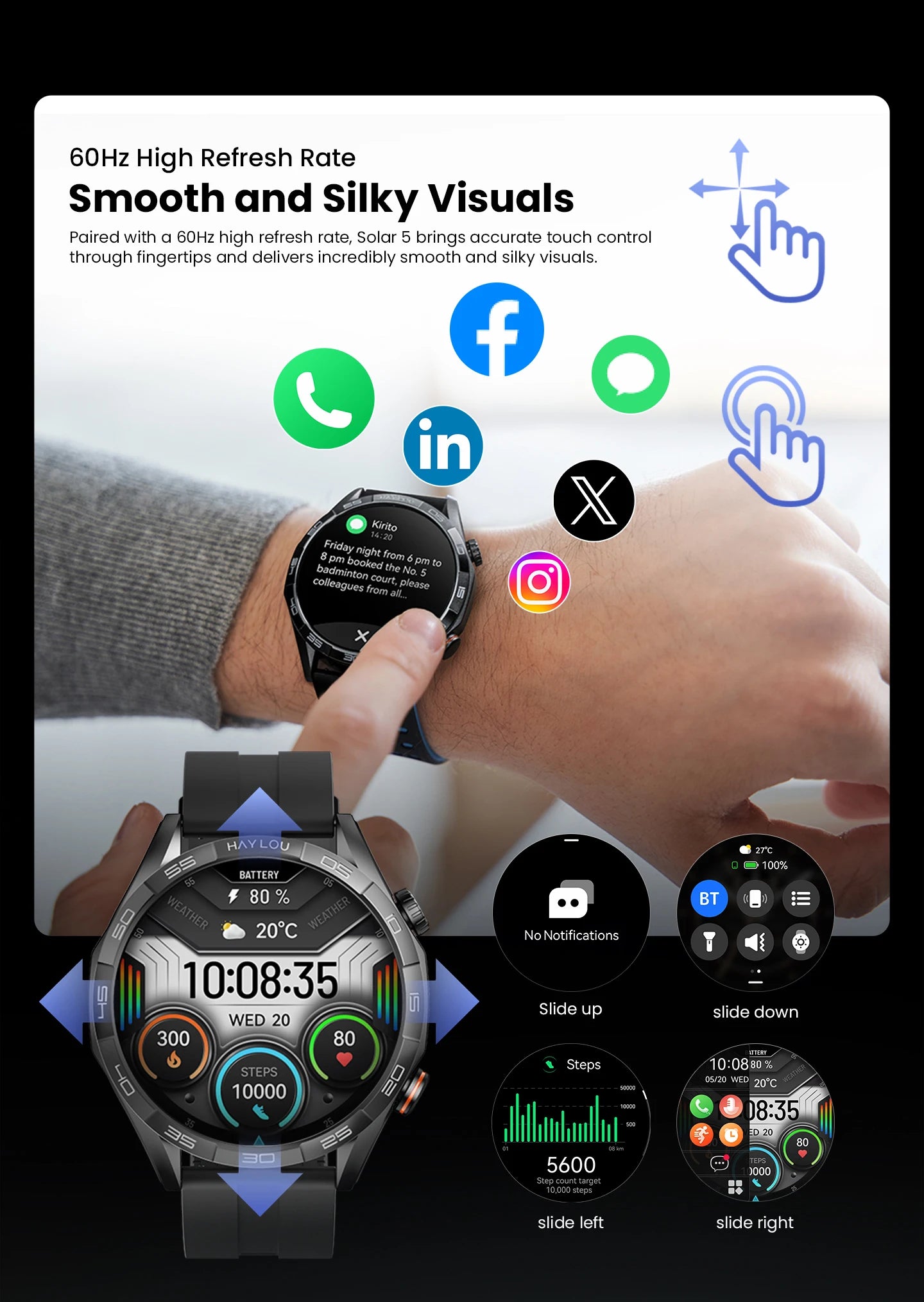 HAYLOU Solar 5 Voice Calling Smartwatch 1.58'' AMOLED Display 60Hz Smart Watch 24H Health Monitoring Sports Smartwatch for Men