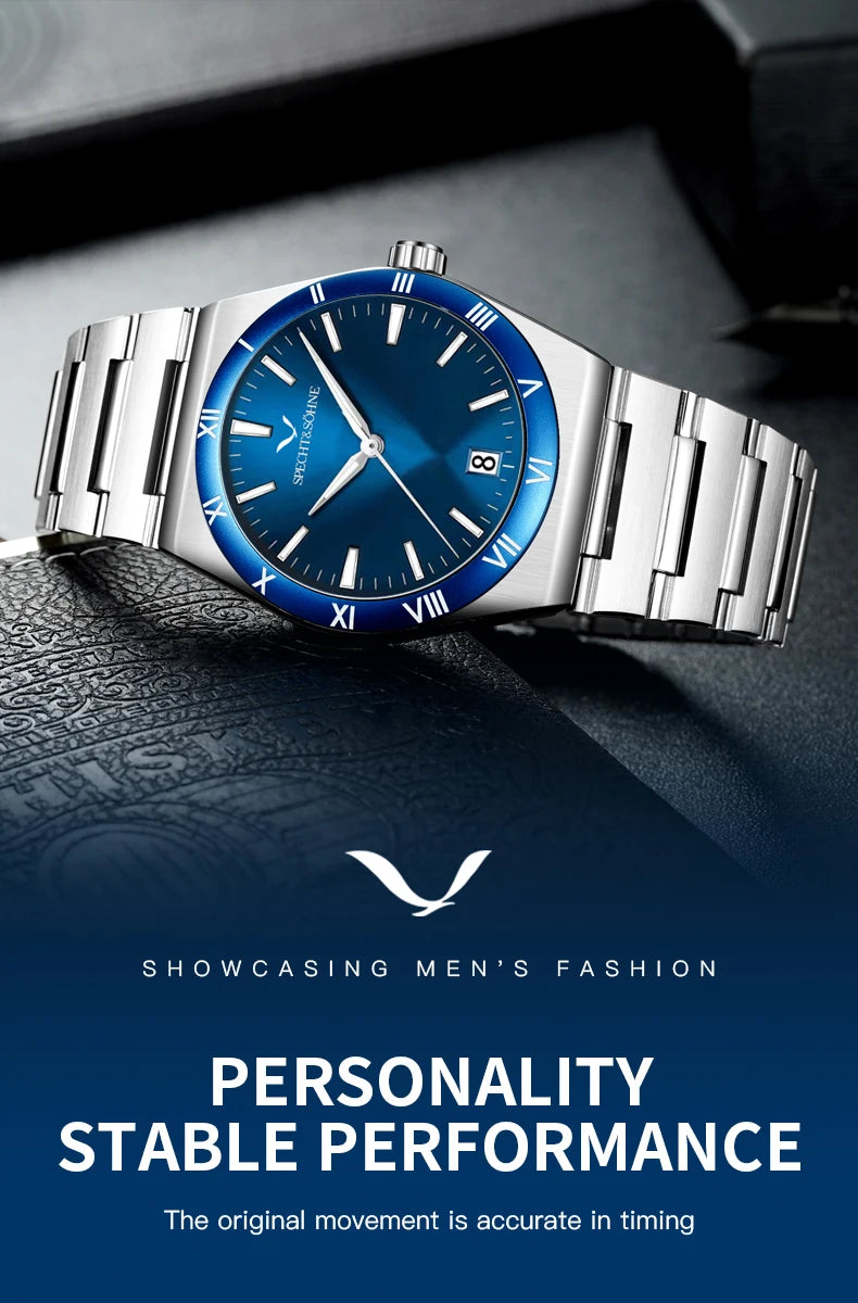 Dropshipping New Fashion Specht & Söhne Luxury Quartz Watch For Men 38MM Stainless Steel Watch Sapphire Crystal 50M Waterproof