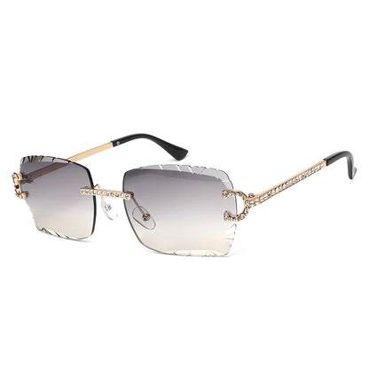 Fashion Rimless Square Sunglasses Vintage Diamond Brand Design Cut Lens Sun Glasses Men Women Metal Frame Luxury Eyewear