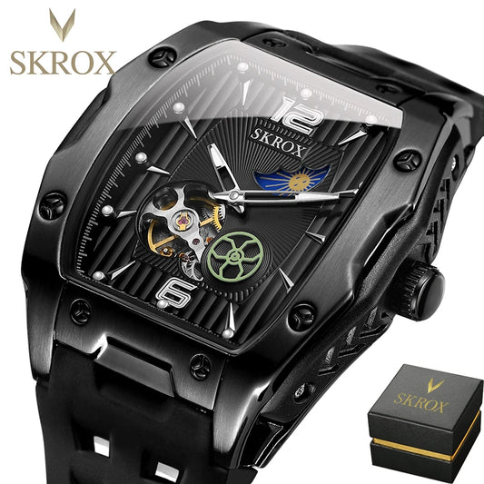 SKROX Designer Luxury Moon Phase Toubillon Automatic Movement Mechanical Clock High Quality Waterproof Silicone Men's Watches