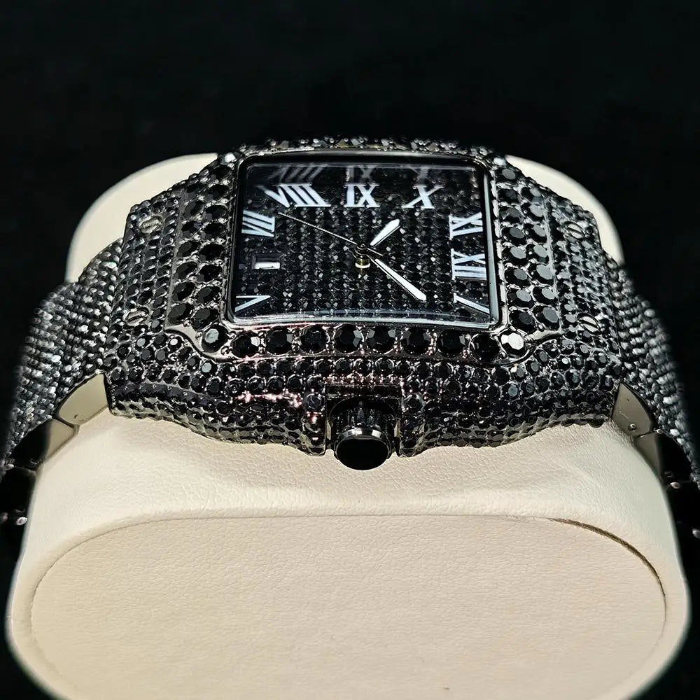Hot UNIGUET Men's Square Watch Luxury Hip Hop Diamond Jewelry Waterproof Stainless Steel Quartz Wristwatch Fashion Man Accessory