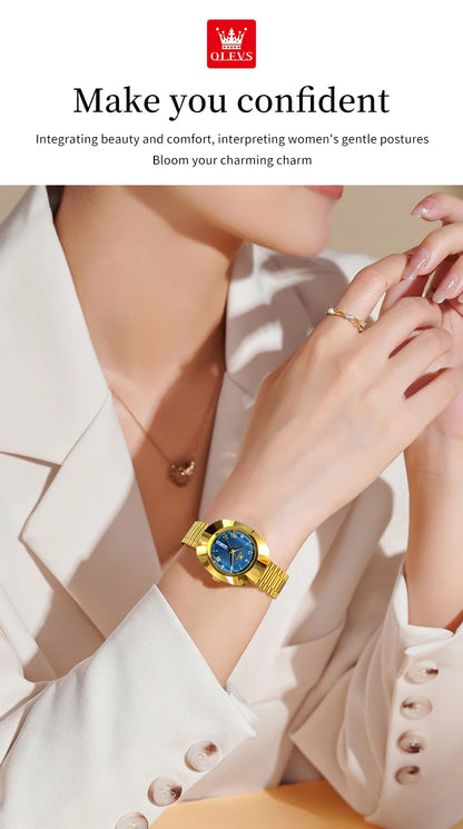 OLEVS Watch Luxury Woman Elegant Quartz Watch Scale Waterproof Luminous Automatic Week Date Ladies Watch Fashion Dress 7008
