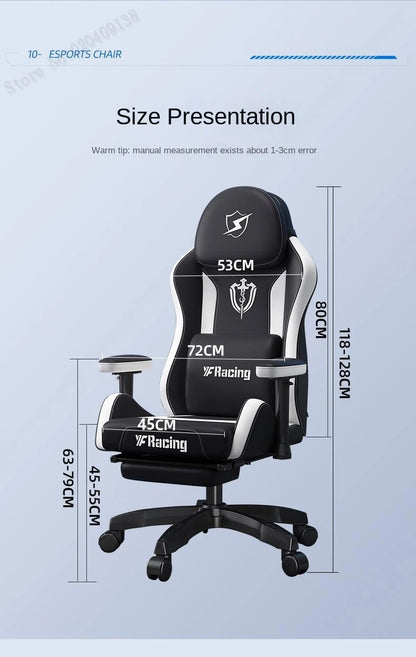 Gaming Chair with Latex Seat Cushion, Four-stage Pneumatic Cylinder, Removable Dual Headrest Adjustable Backrest, Office Chair