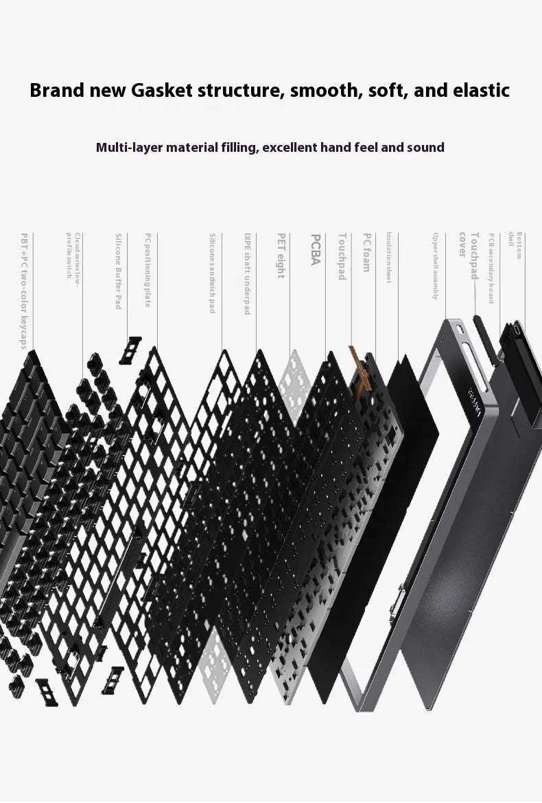 Lofree FLOW2 Mechanische Tastatur fürs Business-Büro, kabellos per Bluetooth und kabelgebunden, leiser und sanfter Klang, kompatibel, geräuscharm, Aluminiumgehäuse